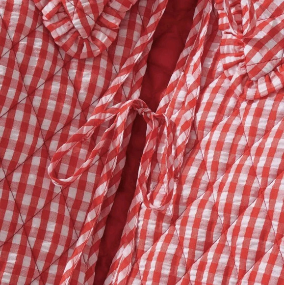 Vacation Woven Plaid Collared Belted Front Long Sleeve Loose Padded Coat Women - Picture 3 of 4